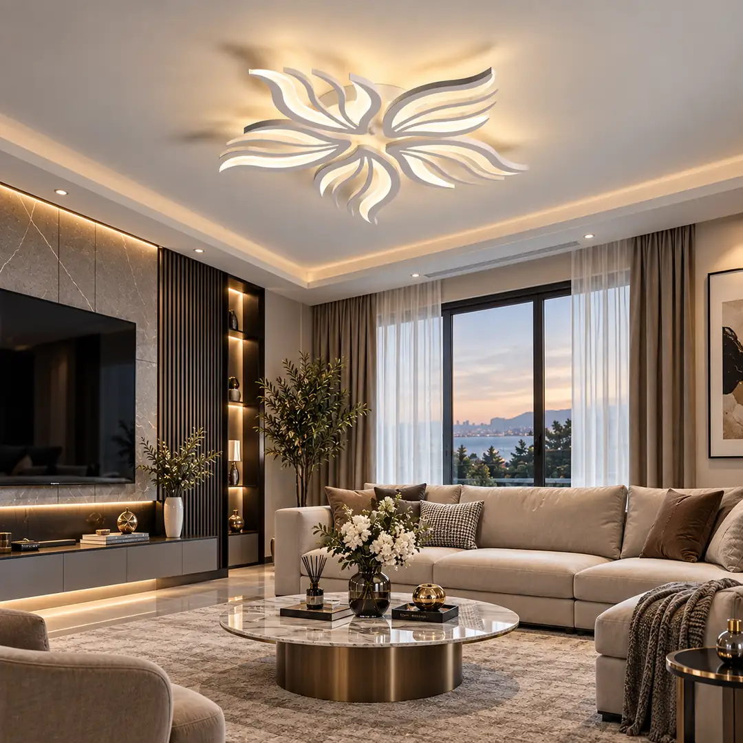 5'li Beyaz Kanat 3 Renkli LED Plafonyer Avize