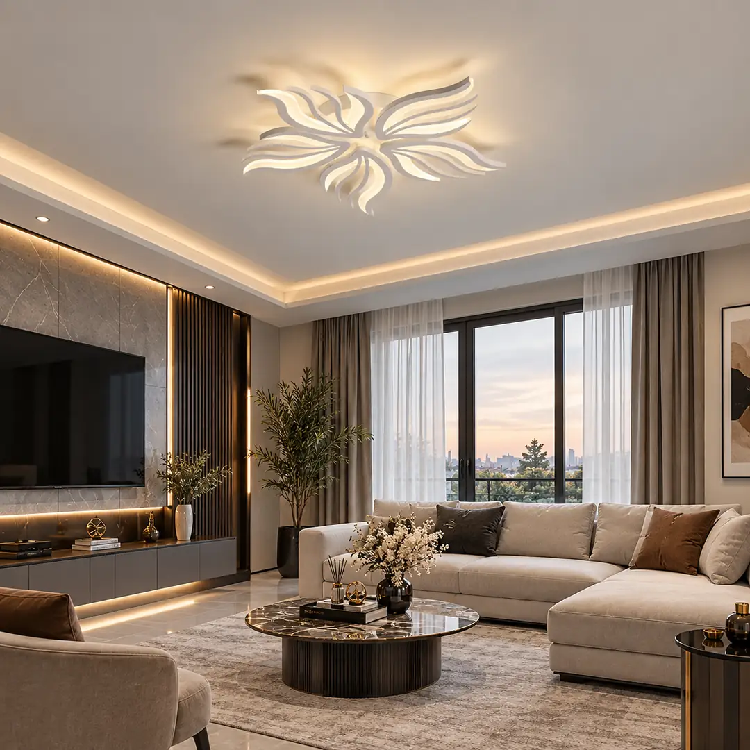 5'li Beyaz Kanat 3 Renkli LED Plafonyer Avize