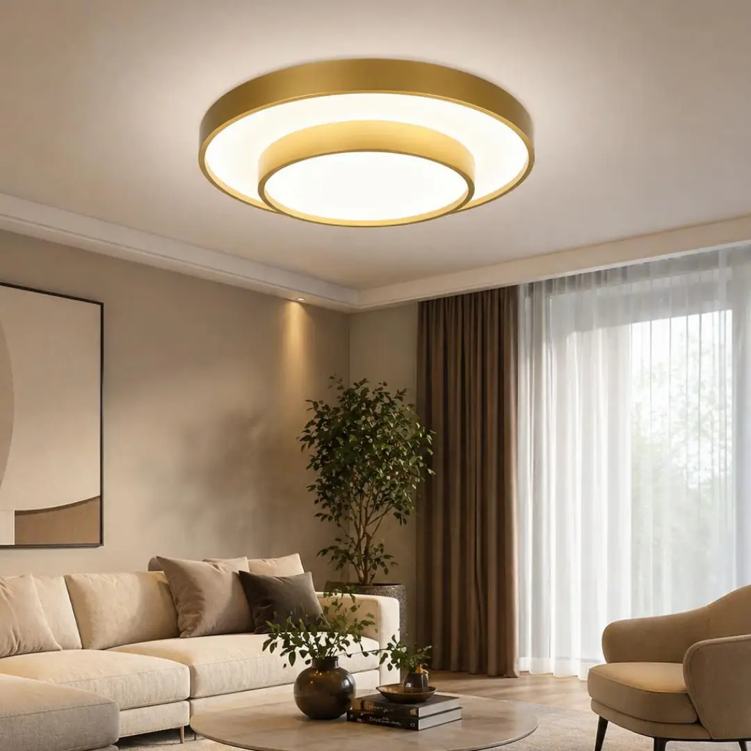 Gold Maldiv 2 Etagen mit Fernbedienung 3-Farben LED Deckenleuchte Kronleuchter 50 cm Gold Maldiv 2 Katlı Kumandalı 3 Renkli LED Plafonyer Avize 50 cm