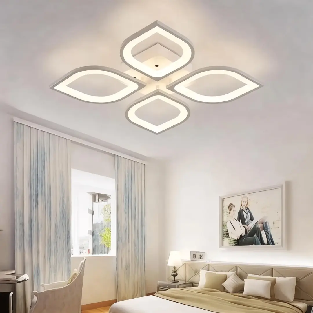 4-way White Leaf Frame 3-Colour LED Ceiling Light Chandelier 4'lü Beyaz Yaprak Çerçeve 3 Renkli LED Plafonyer Avize