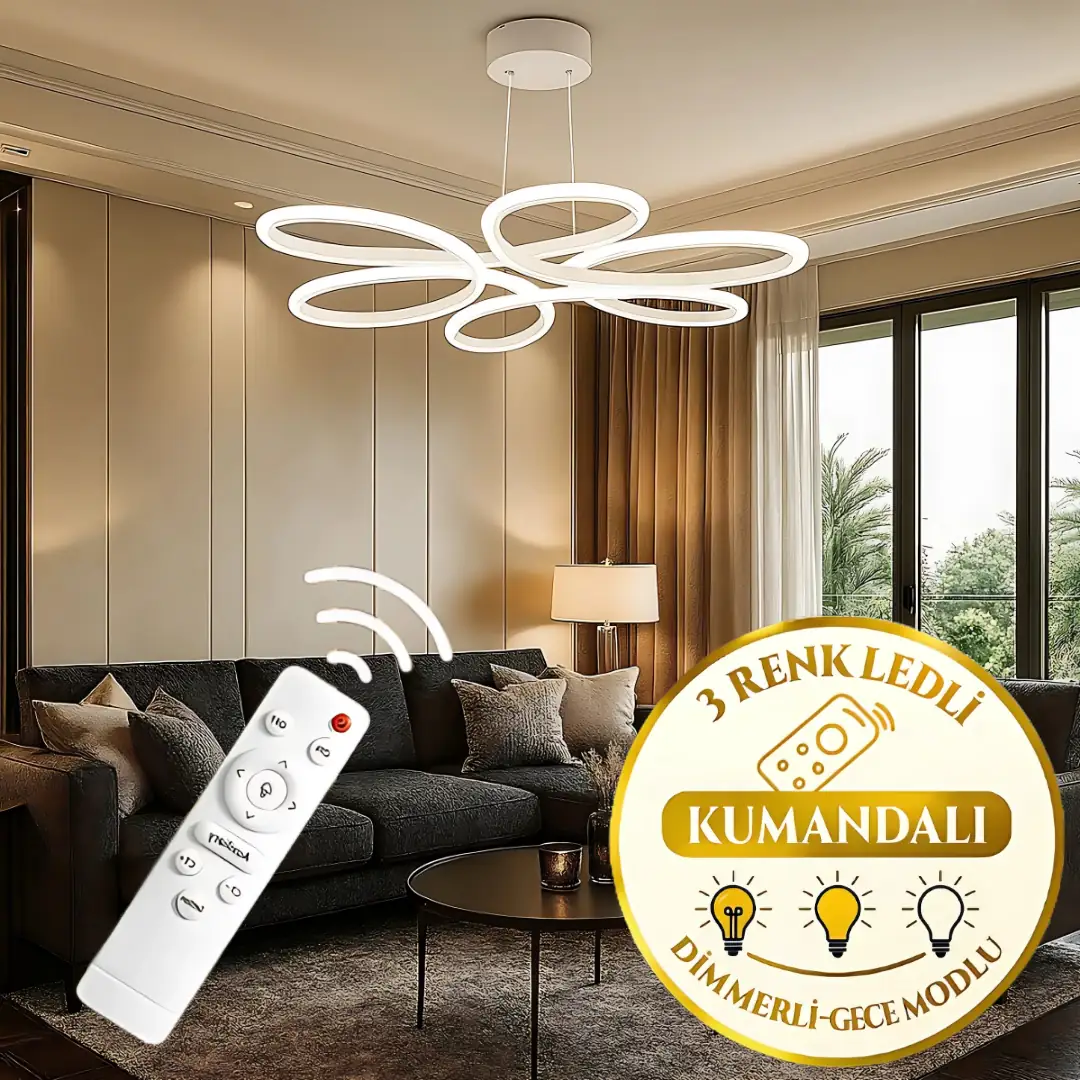 Lupin Kumandalı 3 Renkli LED Sarkıt Avize 60 cm Lupin Kumandalı 3 Renkli LED Sarkıt Avize 60 cm