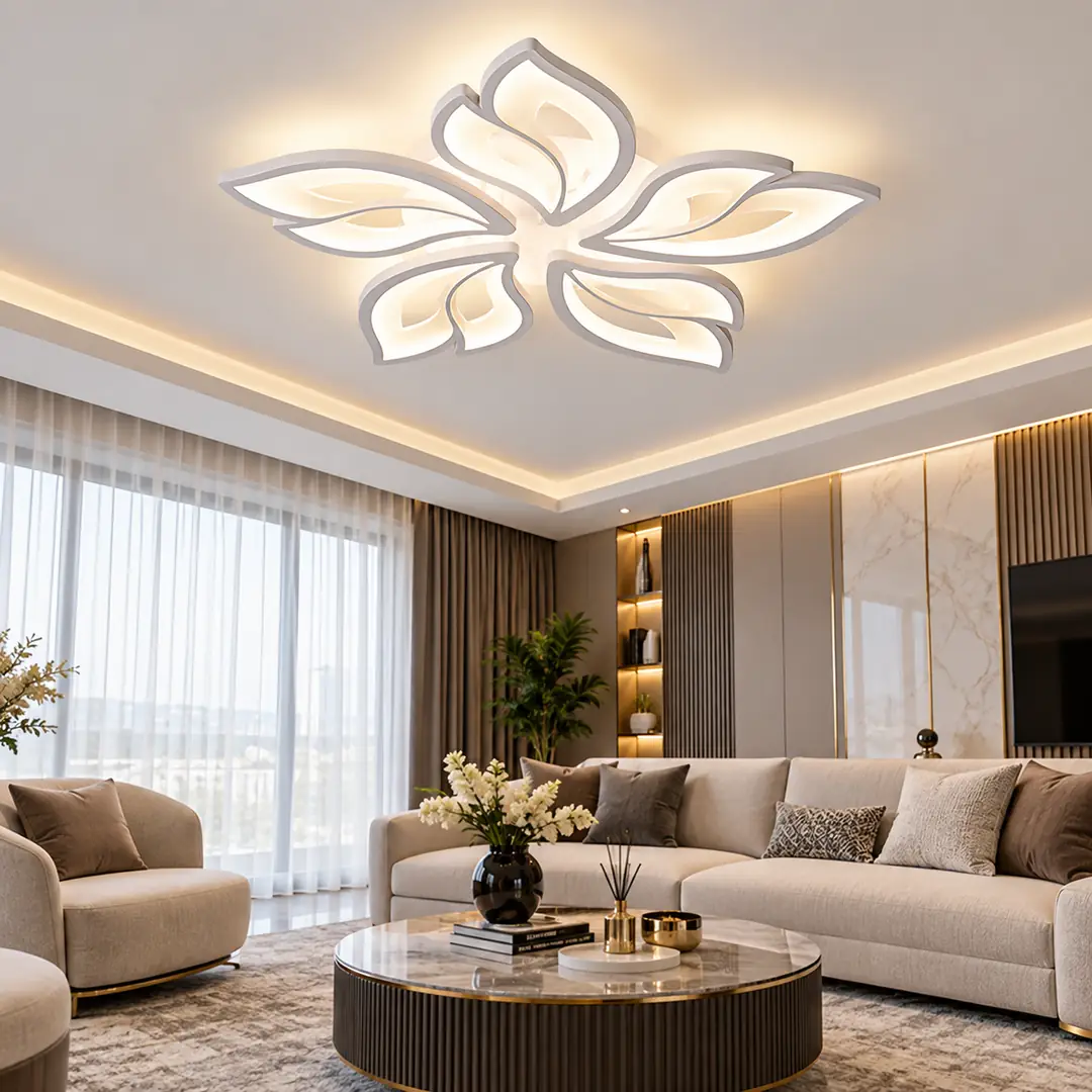 5'li Beyaz Çift Yaprak 3 Renkli LED Plafonyer Avize