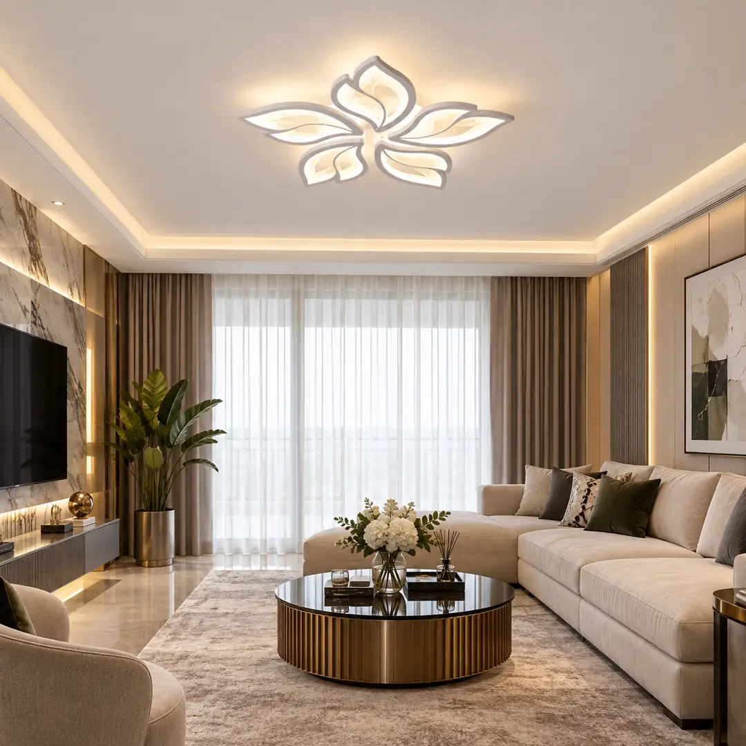 5'li Beyaz Çift Yaprak 3 Renkli LED Plafonyer Avize