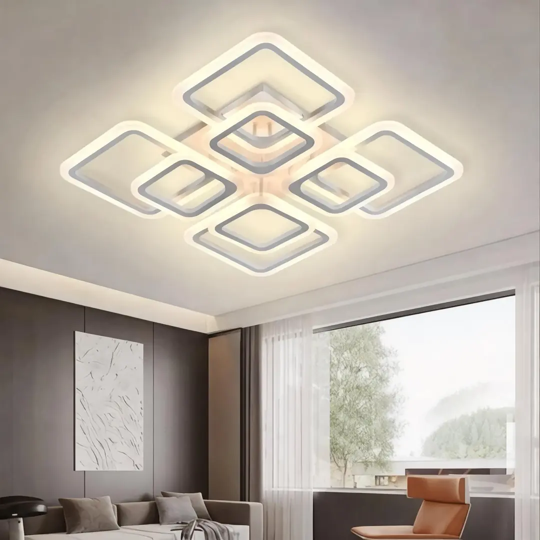8'li Beyaz Kare Çerçeve 3 Renkli LED Plafonyer Avize (MS73005-4+4) — görsel 3