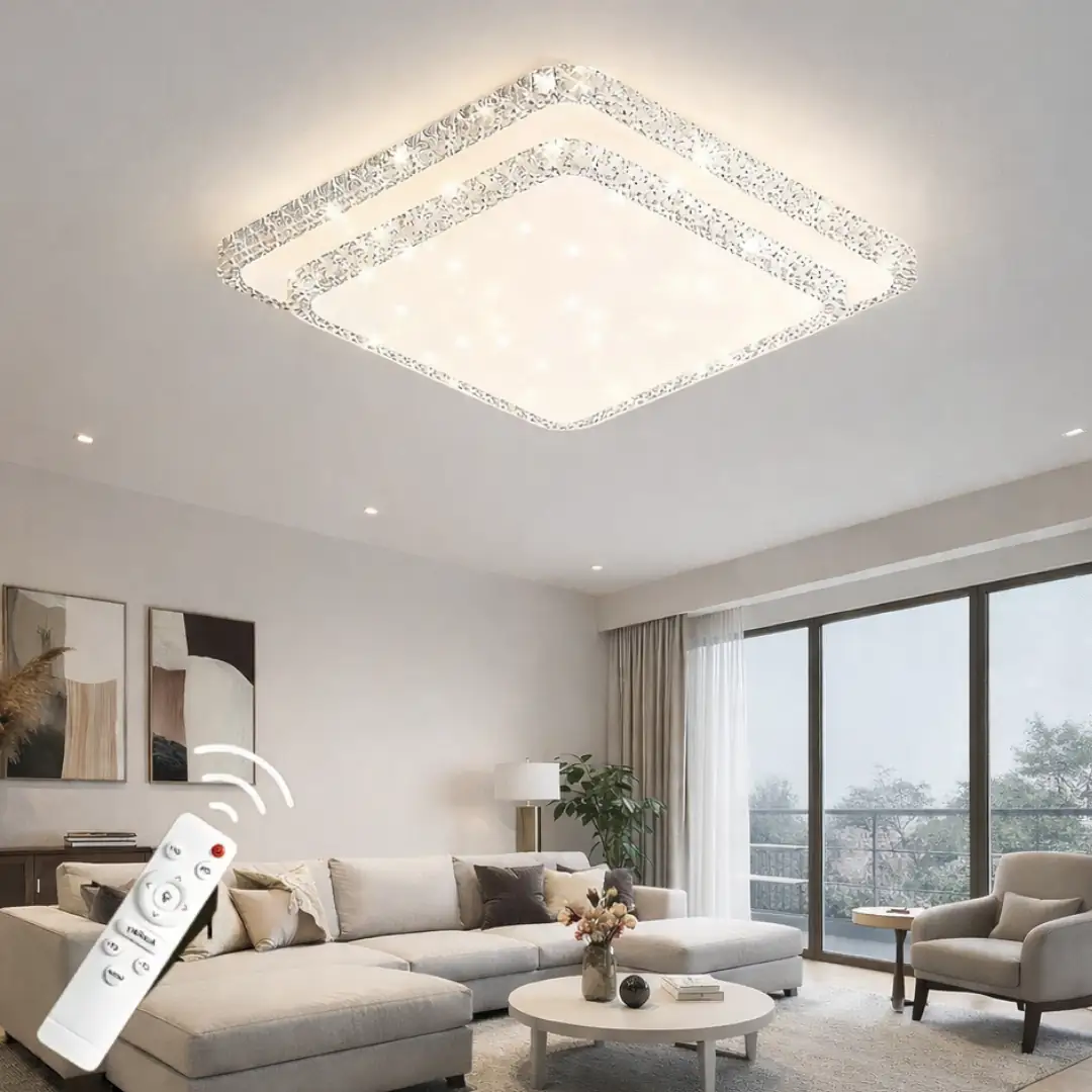 Havana Kare 2 Katlı Kumandalı 3 Renkli LED Plafonyer Avize 50 cm — görsel 2