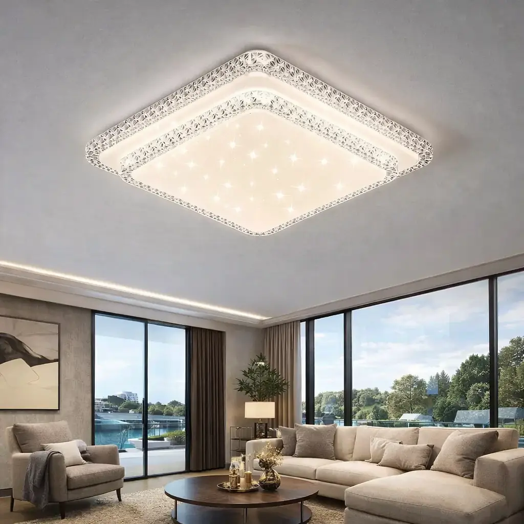 Havana Kare 2 Katlı Kumandalı 3 Renkli LED Plafonyer Avize 50 cm — görsel 3