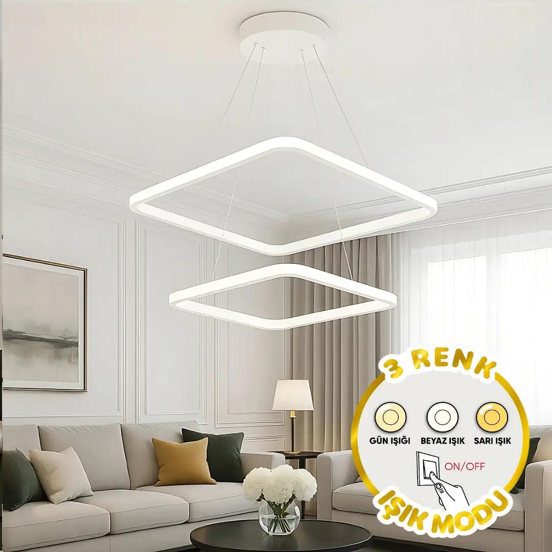 2'li Maria Kare 3 Renkli LED Sarkıt Avize 2'li Maria Kare 3 Renkli LED Sarkıt Avize