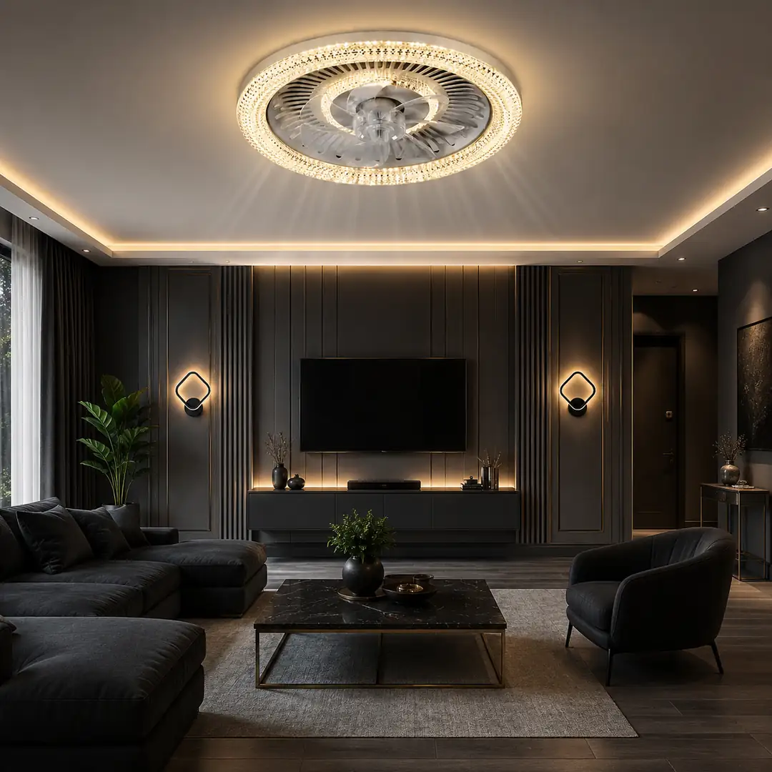 Yıldız Kumandalı 3 Renkli LED Vantilatörlü Avize 50 cm