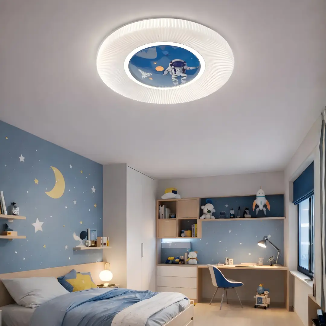Astronot Kumandalı 3 Renkli Çocuk Odası LED Plafonyer Avize 40 cm — görsel 2
