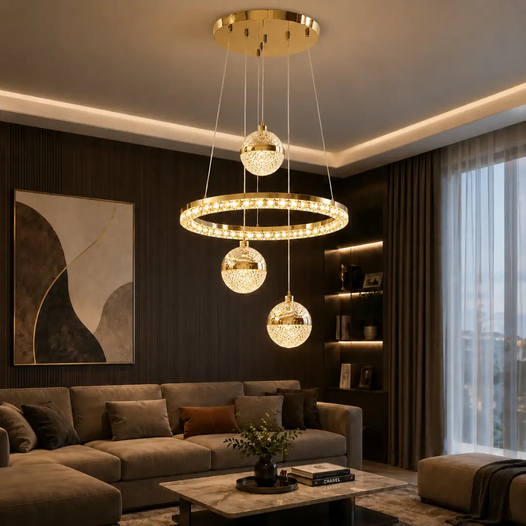 Merlin بجهاز تحكم بـ3 ألوان LED معلق ثريا 40 cm Merlin Kumandalı 3 Renkli LED Sarkıt Avize 40 cm