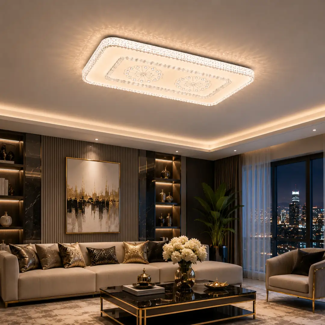 Hisar مستطيل بجهاز تحكم بـ3 ألوان LED إضاءة سقفية ثريا 60 x 90 cm Hisar Dikdörtgen Kumandalı 3 Renkli LED Plafonyer Avize 60 x 90 cm