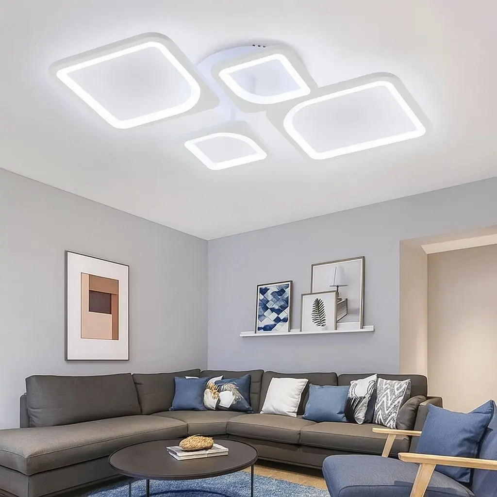 4'lü Beyaz Kare Çerçeve 3 Renkli LED Plafonyer Avize (MS72005-2+2) — görsel 2