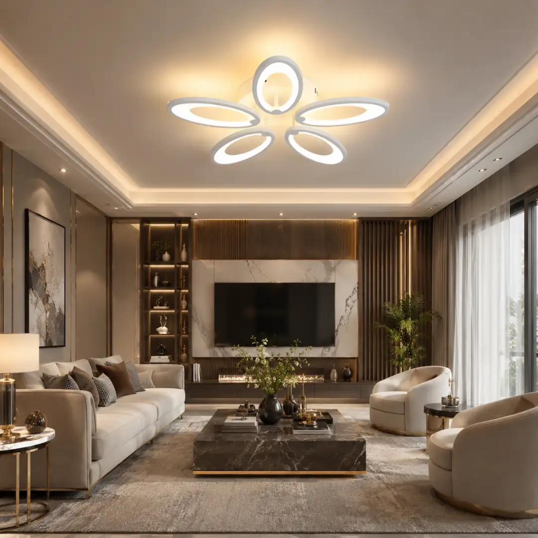 5 voies Blanc Ovale Anneau 3 Couleurs LED Plafonnier Lustre 5'li Beyaz Oval Halka 3 Renkli LED Plafonyer Avize