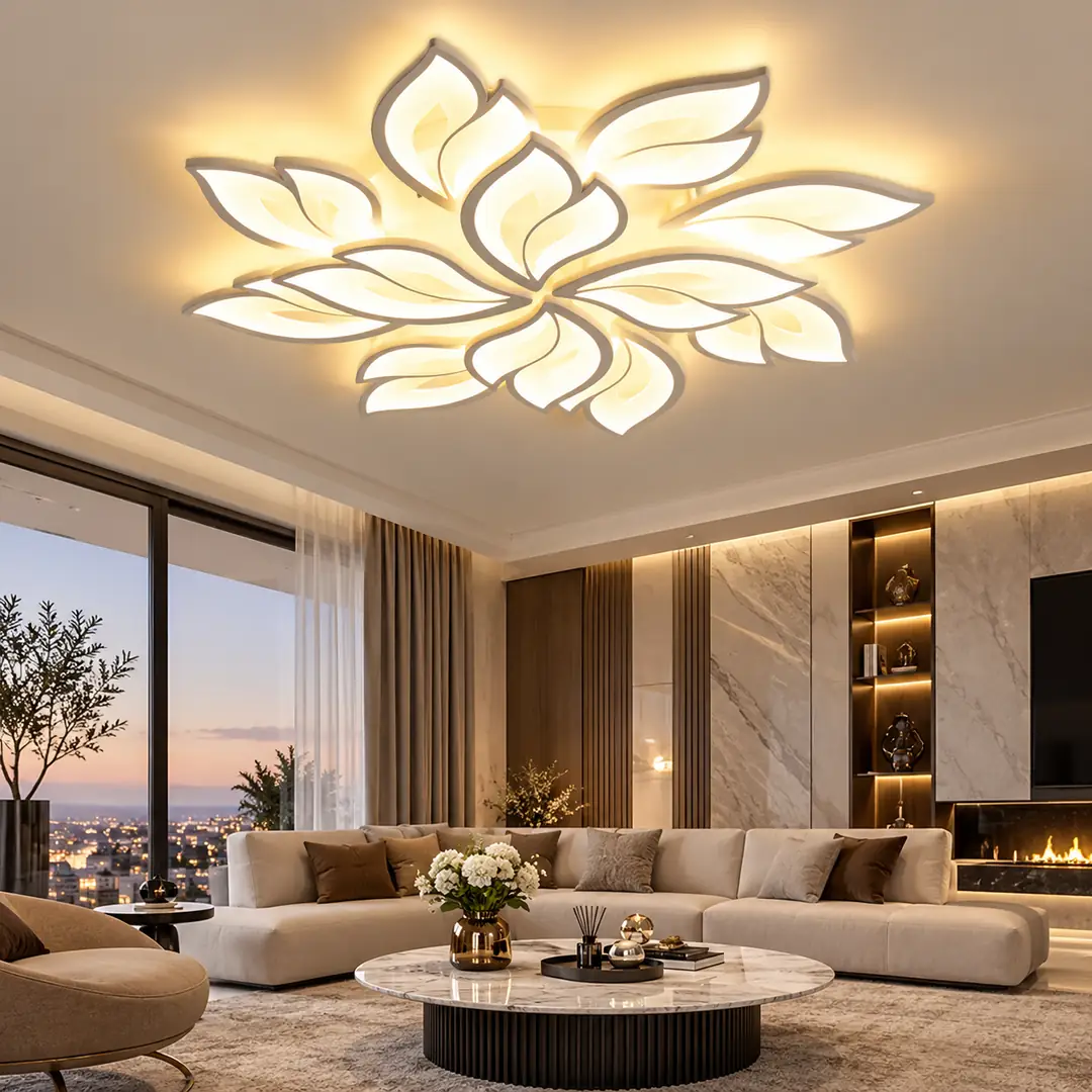12'li Beyaz Çift Yaprak 3 Renkli LED Plafonyer Avize