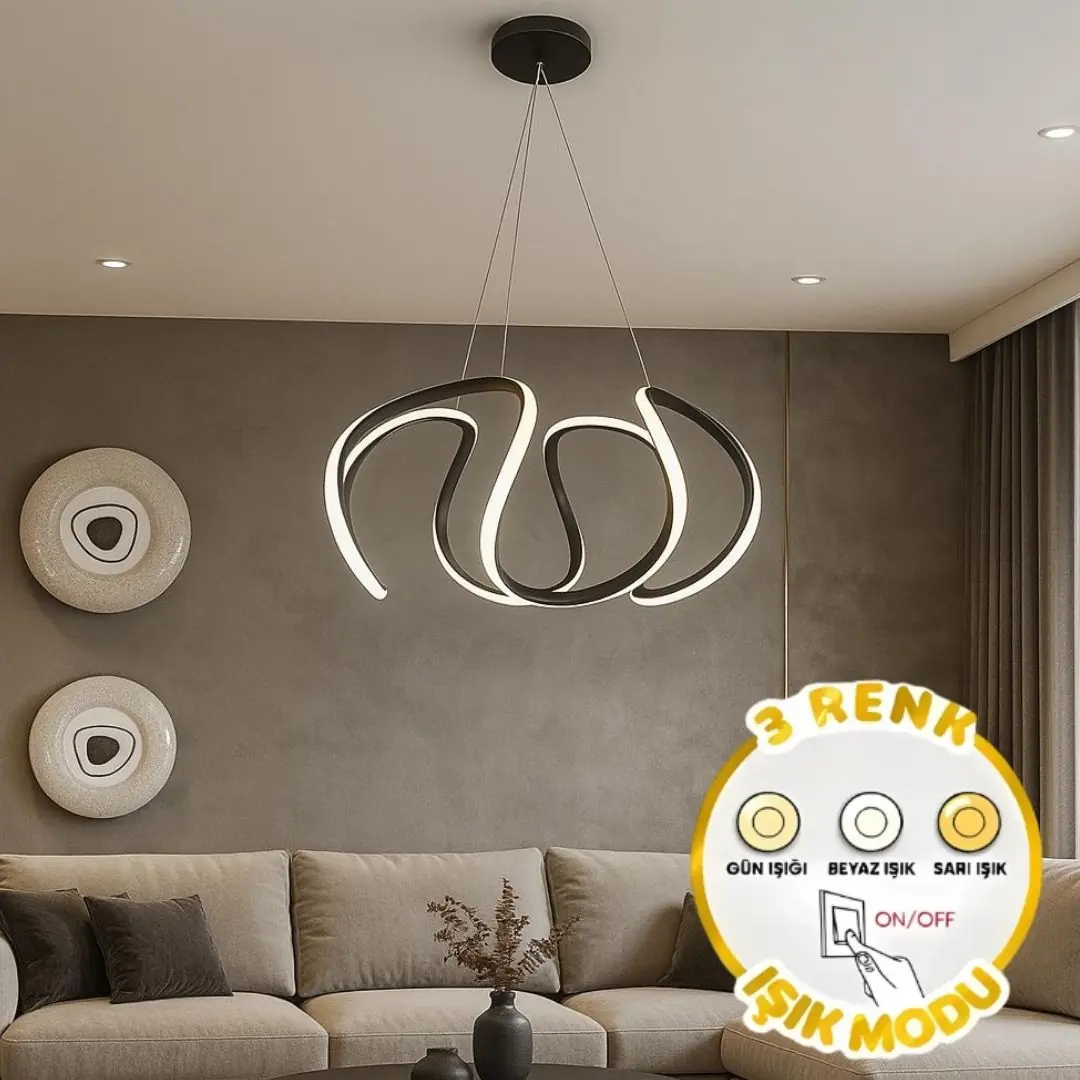 Siyah Petra Büyük Boy 3 Renkli LED Sarkıt Avize Siyah Petra Büyük Boy 3 Renkli LED Sarkıt Avize