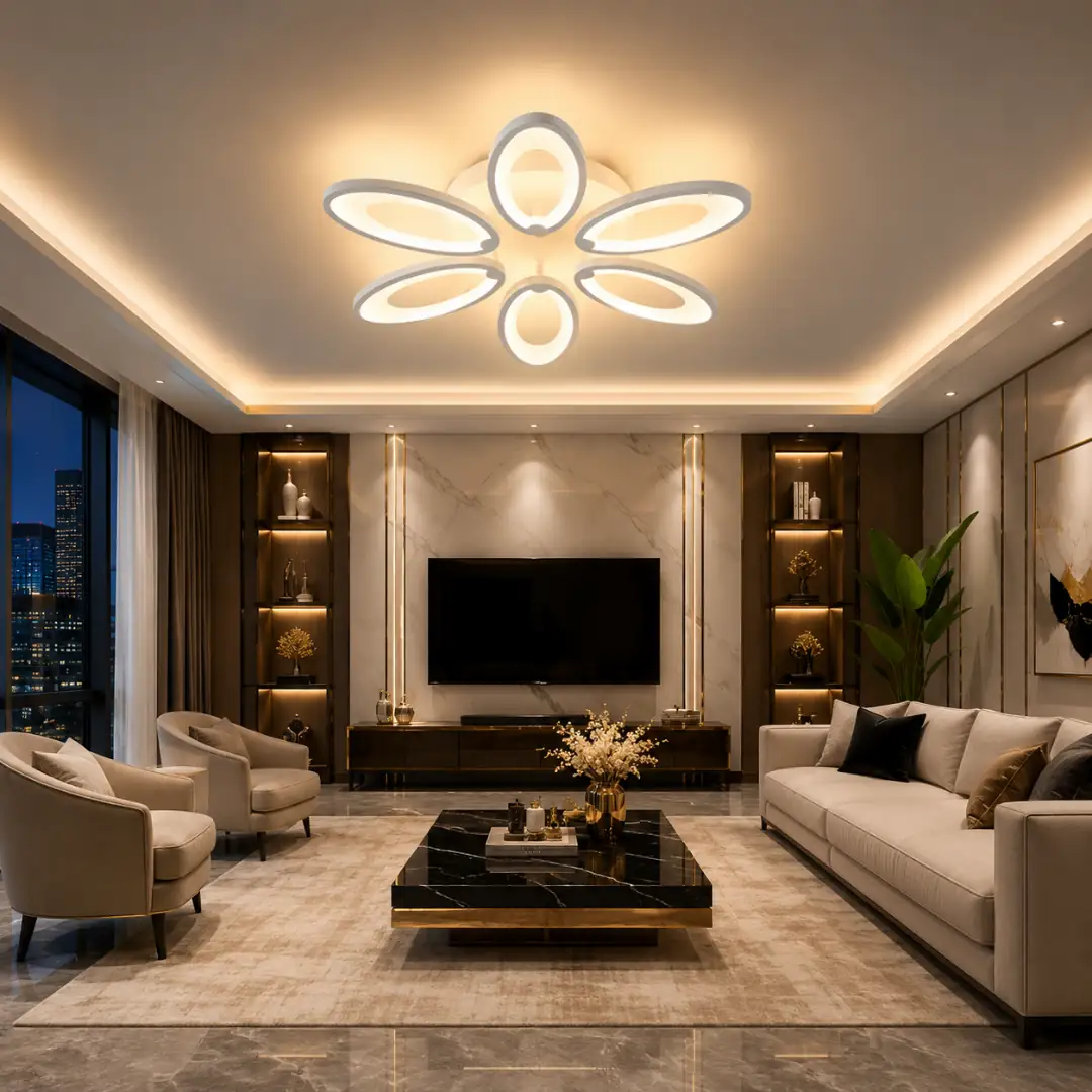 6 vías Blanco Ovalado Anillo 3 Colores LED Plafón Lámpara de Araña 6'lı Beyaz Oval Halka 3 Renkli LED Plafonyer Avize