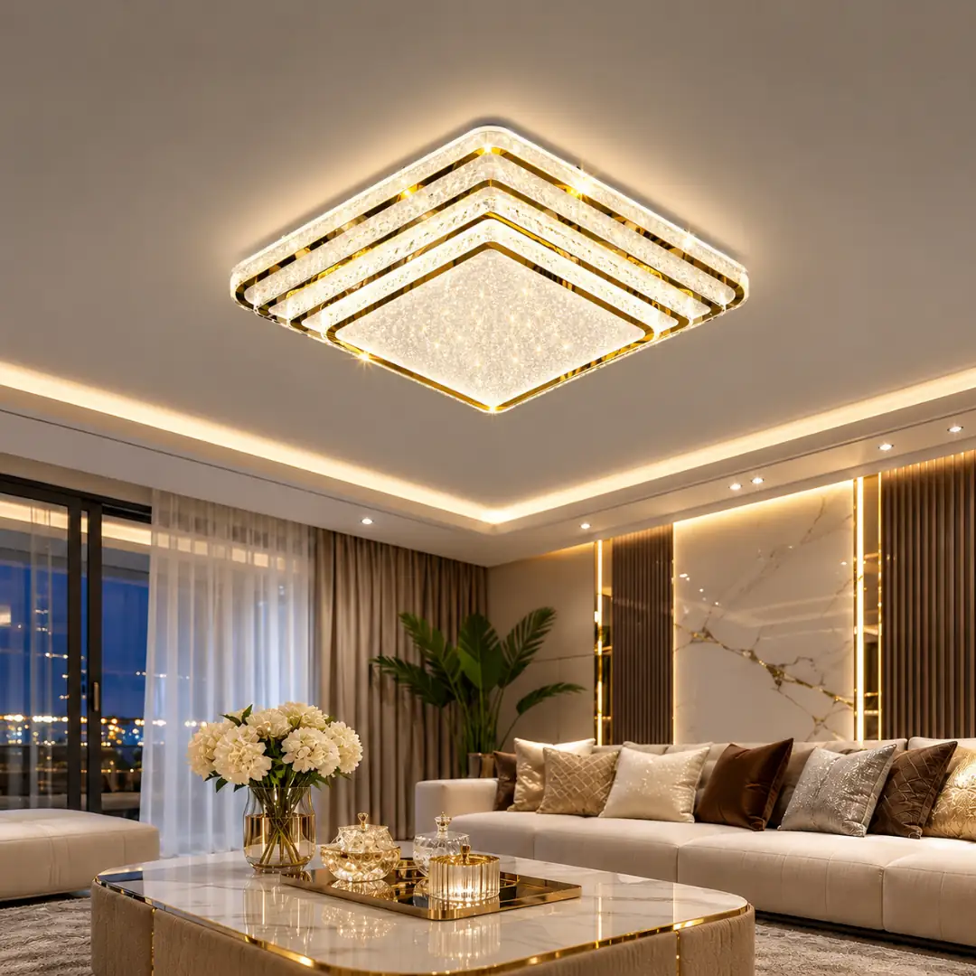 Inci 4 Tiered Remote Controlled 3-Colour LED Ceiling Light Chandelier 50 cm İnci 4 Katlı Kumandalı 3 Renkli LED Plafonyer Avize 50 cm