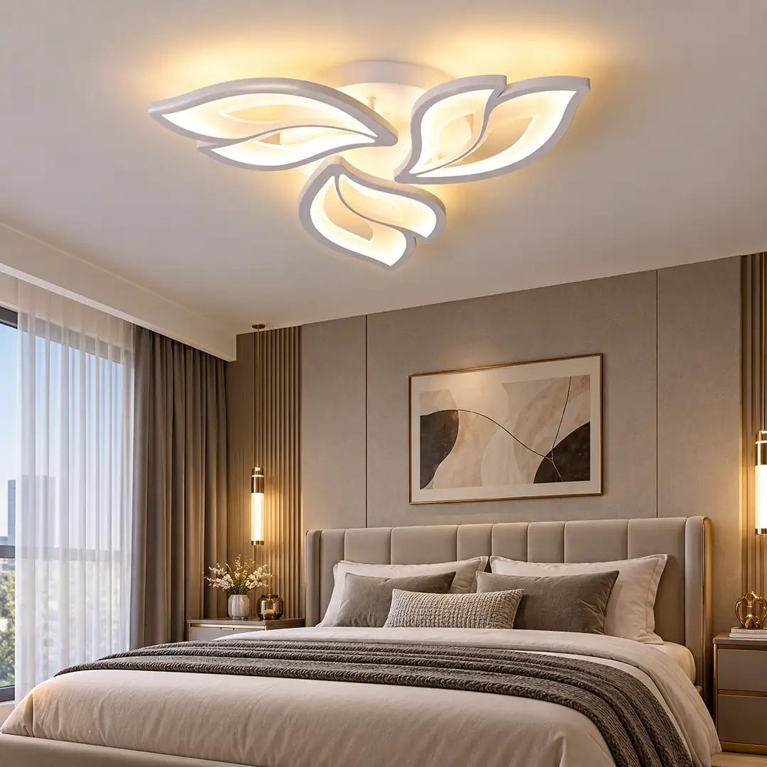 3'lü Beyaz Çift Yaprak 3 Renkli LED Plafonyer Avize