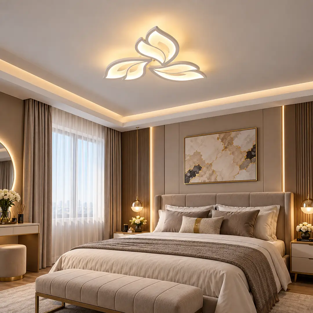 3'lü Beyaz Çift Yaprak 3 Renkli LED Plafonyer Avize