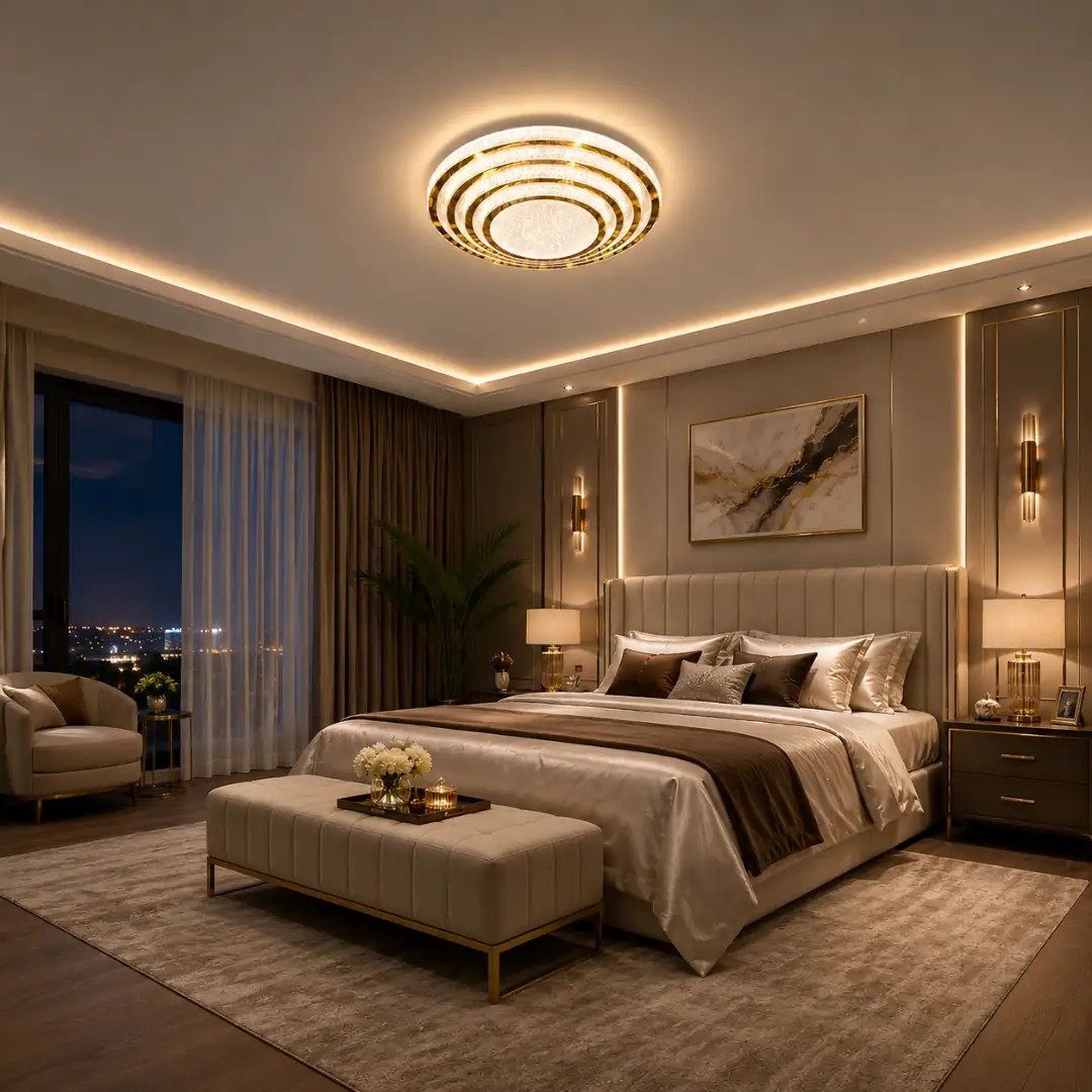 Sapphire 4 Tiered Remote Controlled 3-Colour LED Ceiling Light Chandelier 40 cm Safir 4 Katlı Kumandalı 3 Renkli LED Plafonyer Avize 40 cm