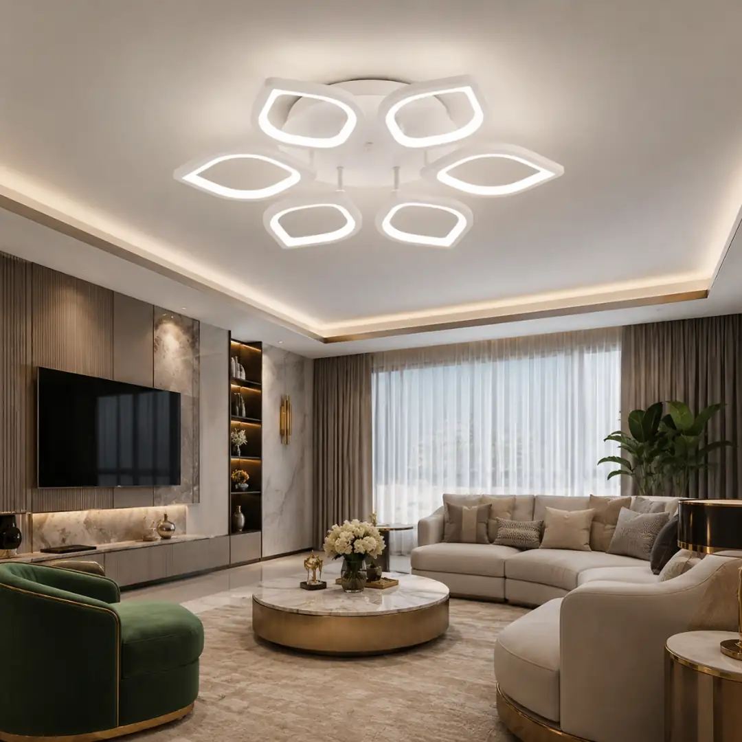 6 vías Blanco Hoja Marco 3 Colores LED Plafón Lámpara de Araña 6'lı Beyaz Yaprak Çerçeve 3 Renkli LED Plafonyer Avize