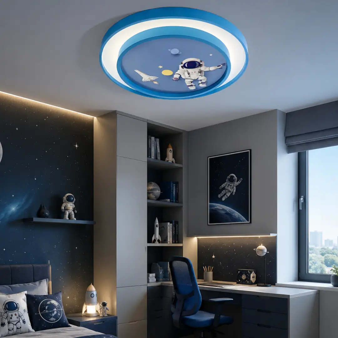 Astronot 2 Katlı Kumandalı 3 Renkli Çocuk Odası LED Plafonyer Avize 50 cm — görsel 2