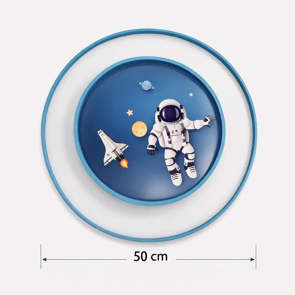 Astronot 2 Katlı Kumandalı 3 Renkli Çocuk Odası LED Plafonyer Avize 50 cm — görsel 4