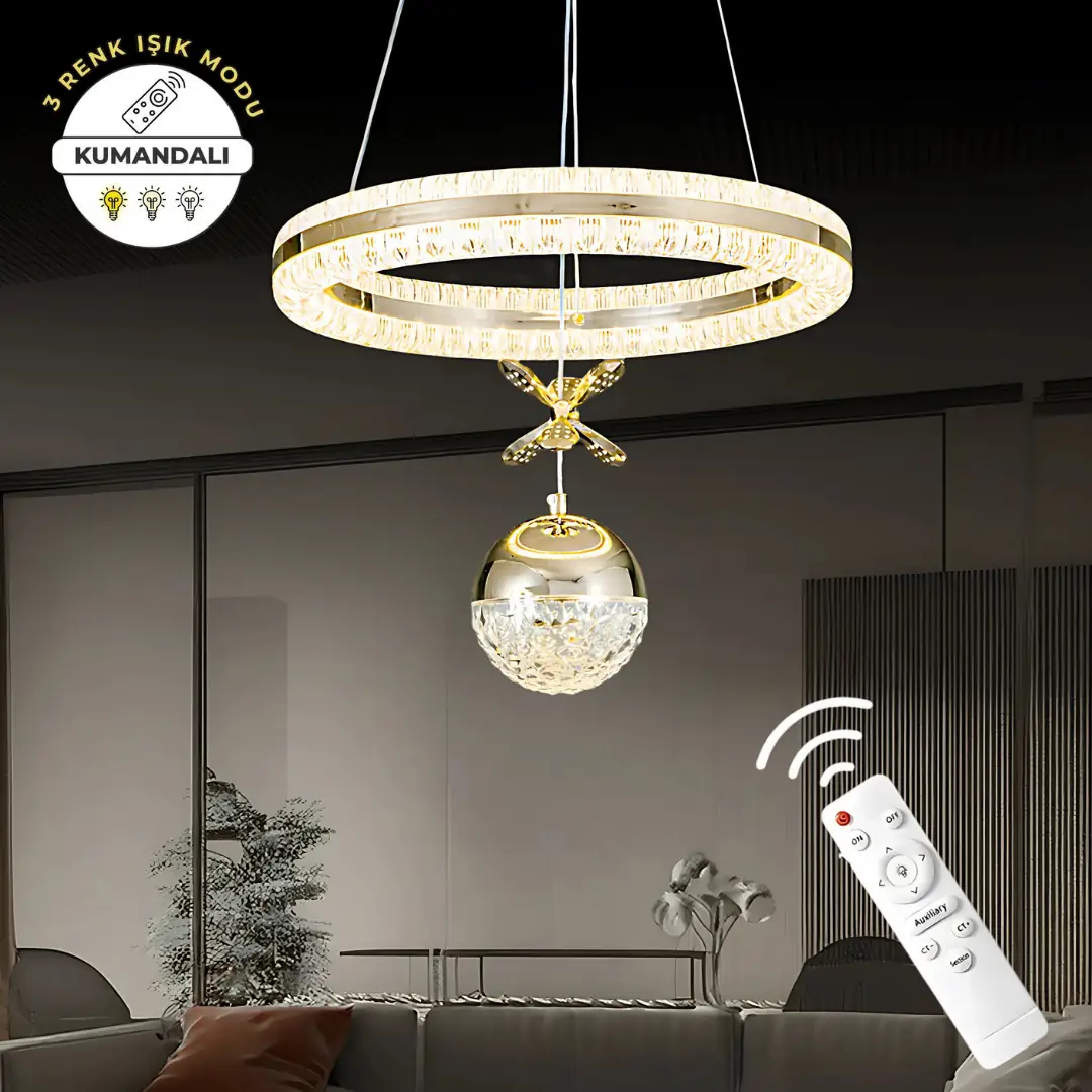 Işıltı Çift Yönlü Kumandalı 3 Renkli LED Avize 40 cm Işıltı Çift Yönlü Kumandalı 3 Renkli LED Avize 40 cm