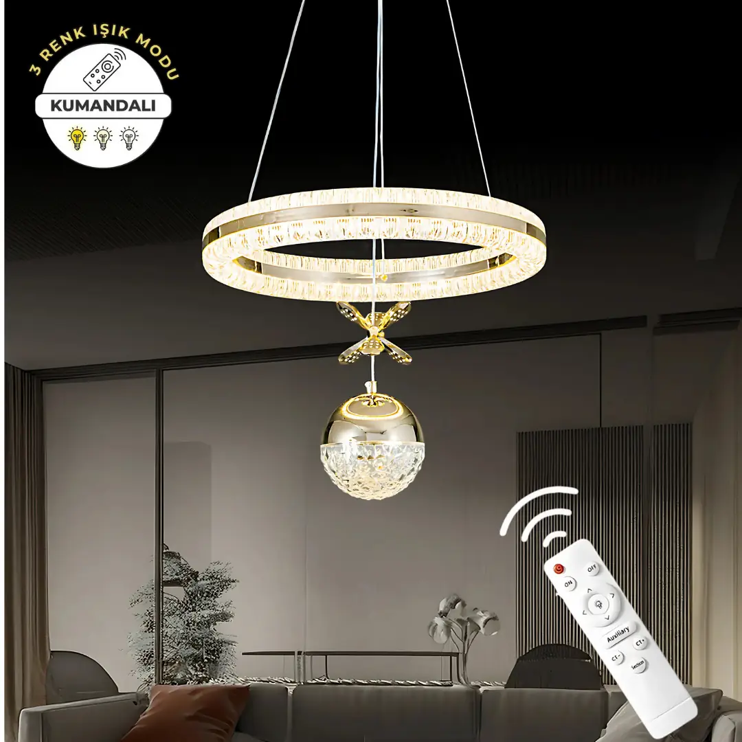 Işıltı Çift Yönlü Kumandalı 3 Renkli LED Avize 40 cm Işıltı Çift Yönlü Kumandalı 3 Renkli LED Avize 40 cm