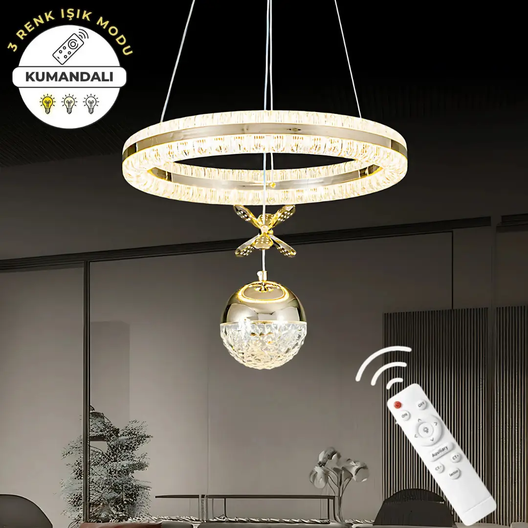 Işıltı Çift Yönlü Kumandalı 3 Renkli LED Avize 40 cm Işıltı Çift Yönlü Kumandalı 3 Renkli LED Avize 40 cm