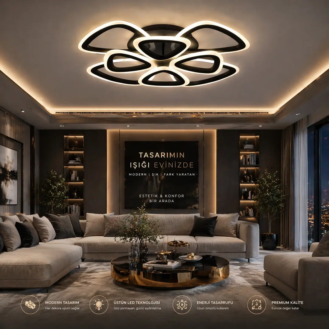 8'li 3 Renkli LED Plafonyer Avize 8'li 3 Renkli LED Plafonyer Avize