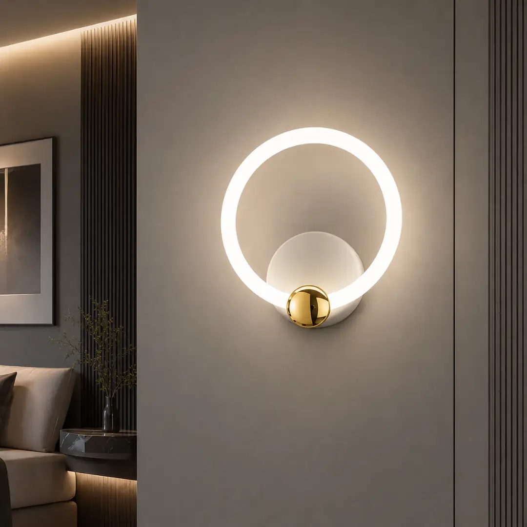 Beyaz Gold Pino Yuvarlak 3 Renkli LED Aplik